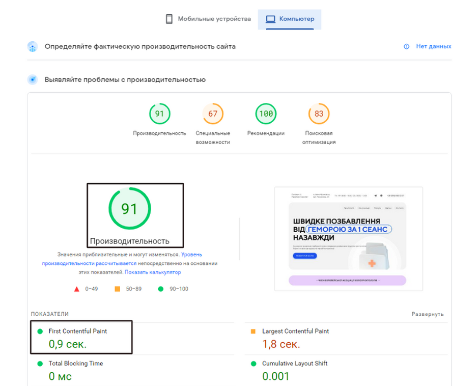 скорость загрузки сайта